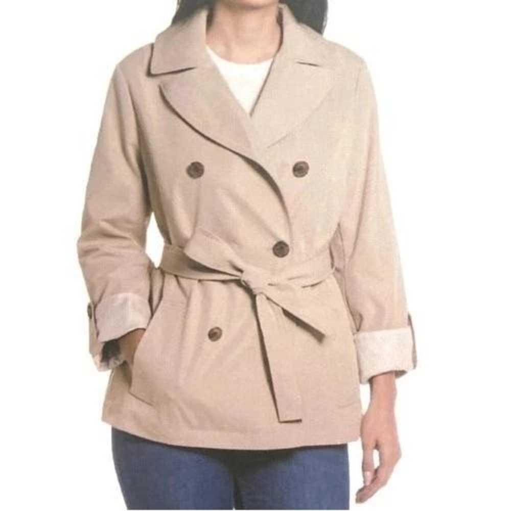 Weatherproof Trench Coat Womens XXL Beige New Belted Short Double Breasted Coat